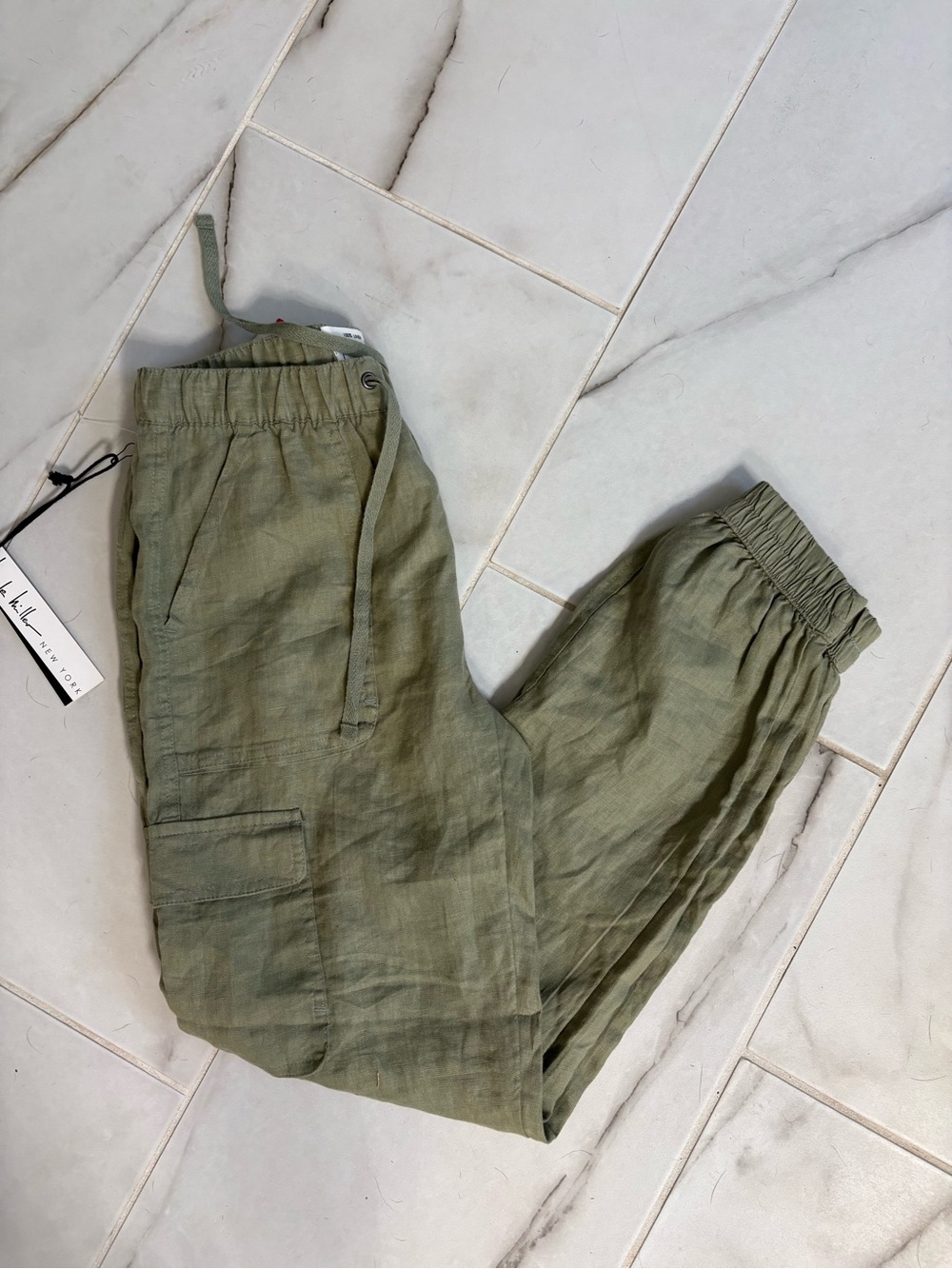 Women’s NWT Olive Green Linen Cargo Joggers